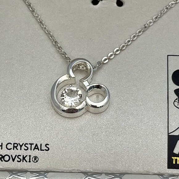 Disney 90 Years Mickey Mouse Silver Plated Swarovski Crystal 18 Inch Necklace - Picture 2 of 16